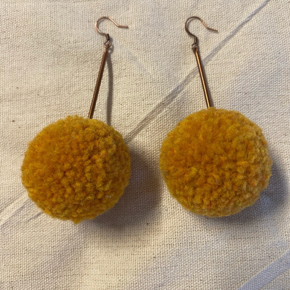 Copper and Golden yellow Pom Pom earrings